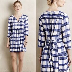 Anthropologie Maeve Devery Blue Plaid Mini Dress Women's Size XS